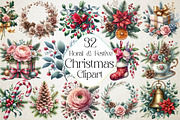 Floral & Festive Christmas Clipart, an Illustration by DreamPrint404 (Thumbnail 1 of 6)