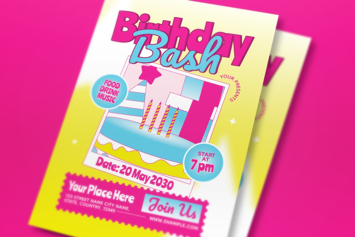 Yellow Pink Birthday Bash Flyer Set, a Flyer Template by graphicook (Photo 4 of 6)