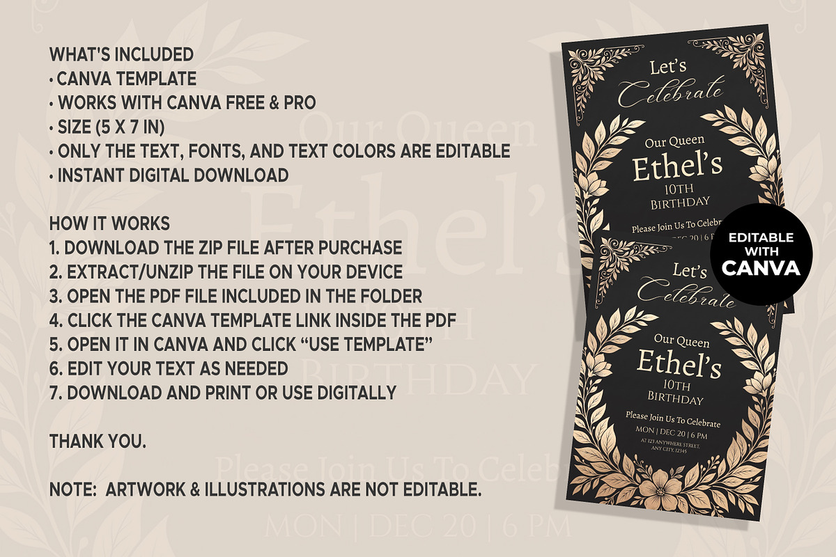 Elegant Birthday Canva Invitation, an Invitation Template by M9 Design (Photo 5 of 5)