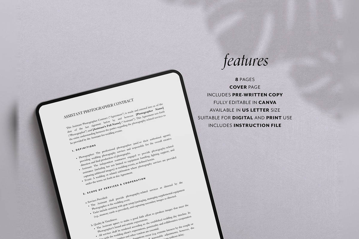 Second Shooter Contract Template, a Stationery Template by Cagdas Yoldas (Photo 3 of 5)