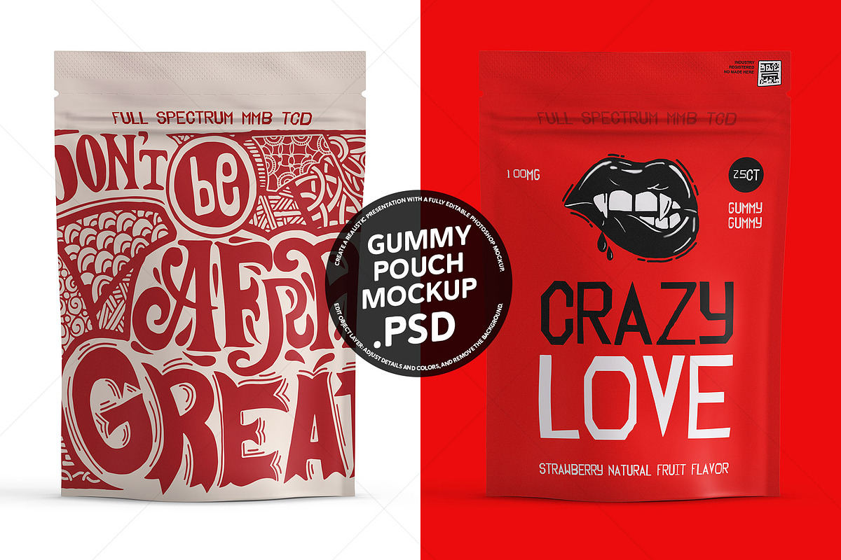 Gummy Pouch Mockup Matte Stand-Up, a Packaging Mockup by LESZ Design (Photo 1 of 5)