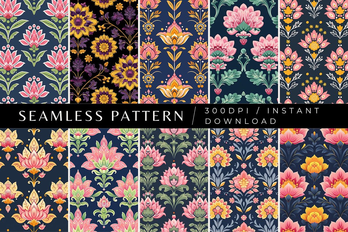 10 Pashmina Petals Seamless Patterns, a Pattern Graphic by Inknfolly (Photo 1 of 6)