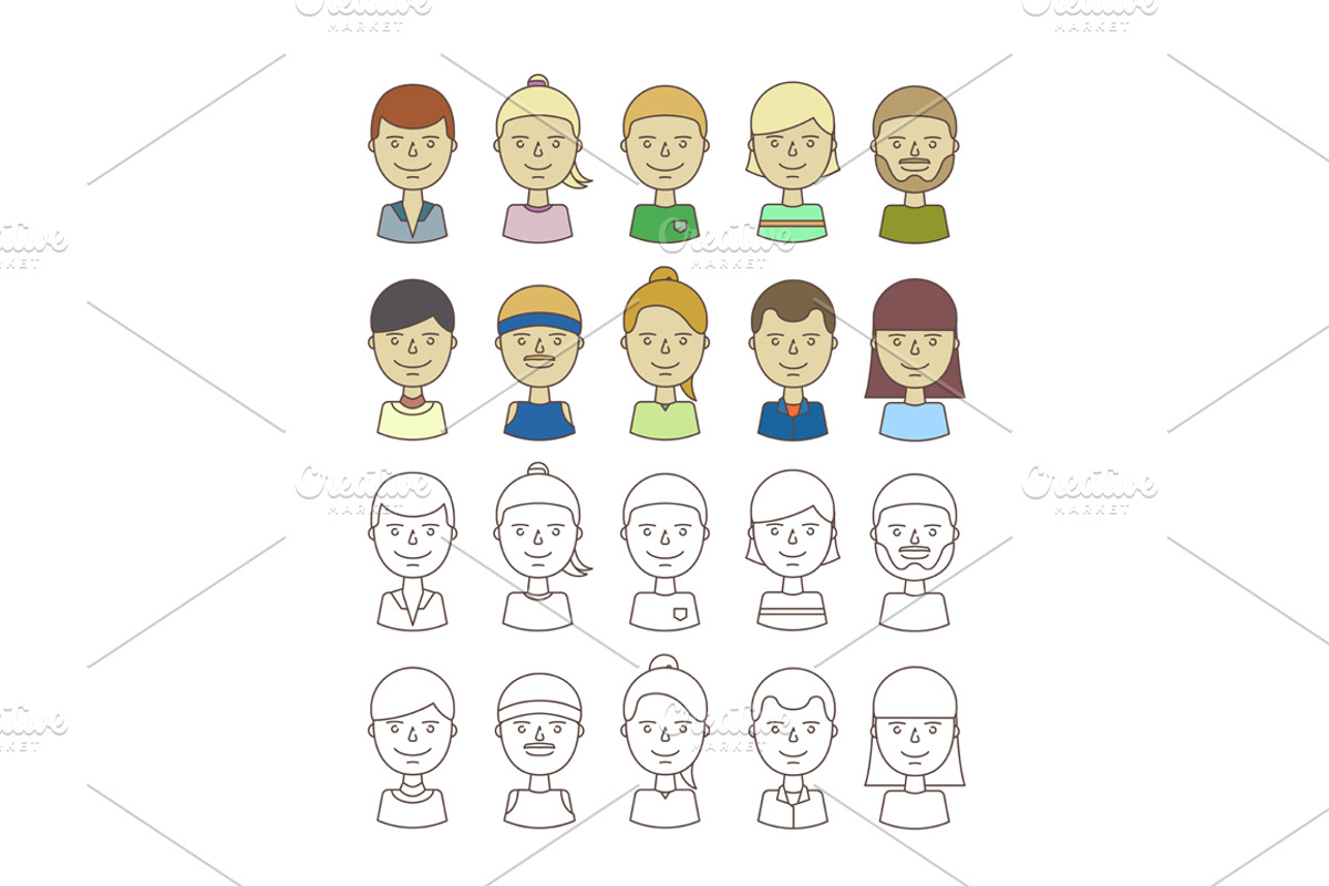 Vector line avatars., an Outline Icon by I-RO