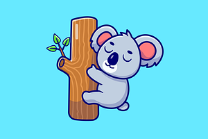 Cute Koala Hanging On Tree Cartoon, an Animal Illustration by Catalyst Labs