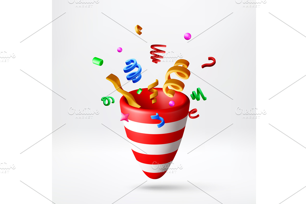 3D party popper exploding with, an Object Illustration by Abscent
