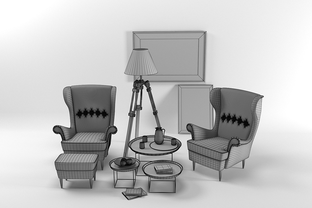 Strandmon wing chairs furniture set, a Furniture 3D Model by inDahouze (Photo 5 of 8)