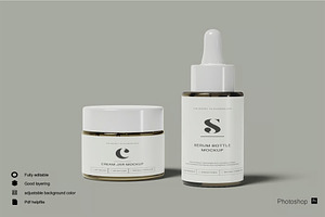 Cosmetic Cream Jar & Dropper Mockup, a Packaging Mockup by zpackcreative