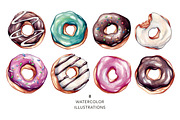 Donuts. Watercolor illustrations., a Food Illustration by Olga Olmix (Thumbnail 2 of 7)