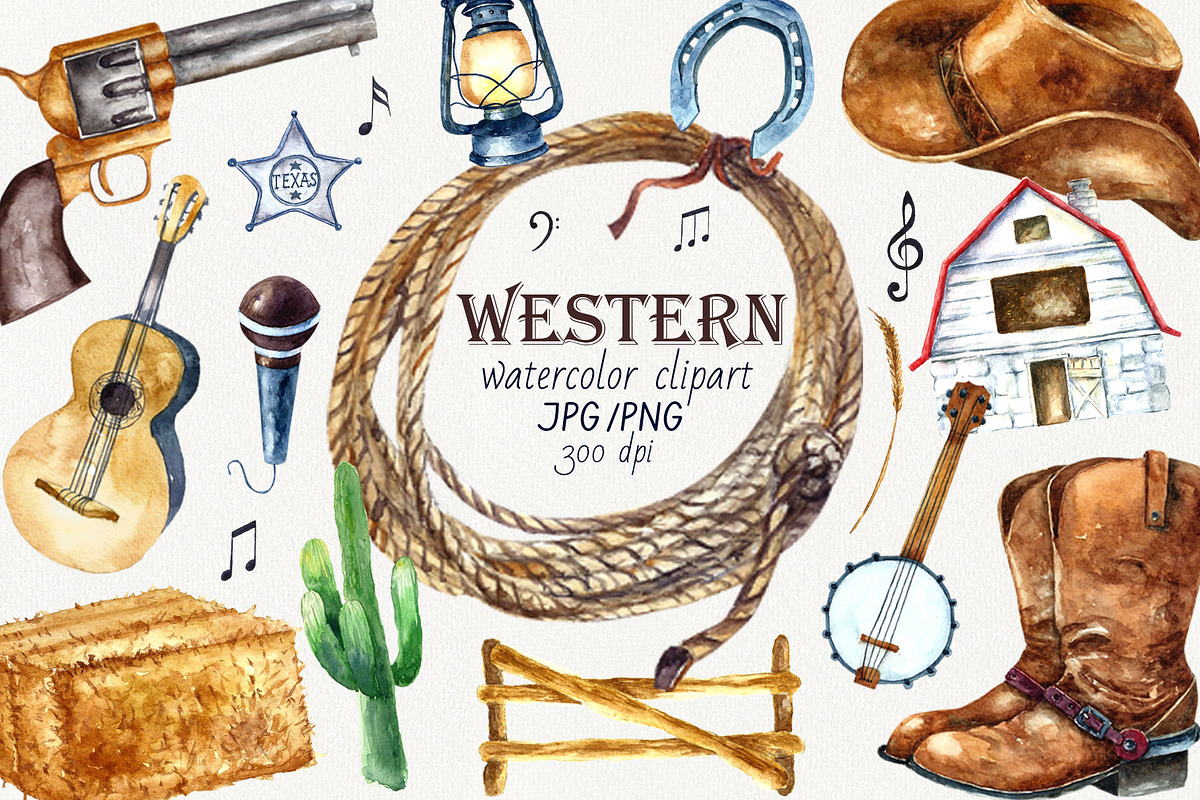 Western watercolor clipart, an Illustration by Vikeriya (Photo 1 of 6)