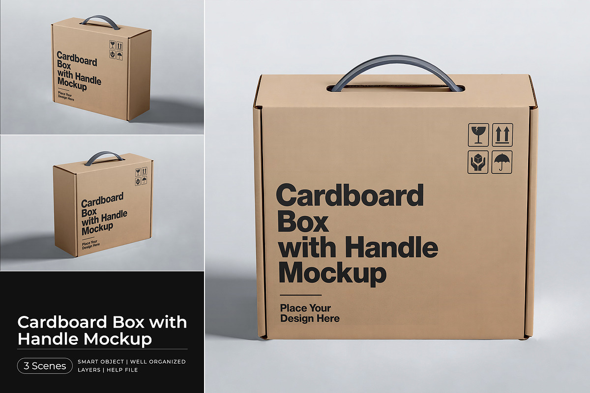 Cardboard Box with Handle Mockup, a Cups & Container Mockup by Pitchlook.Studio (Photo 1 of 4)