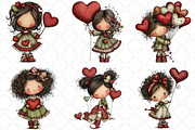 Whimsical Valentine Girl Clipart, an Illustration by Black Bird Studio (Thumbnail 2 of 6)