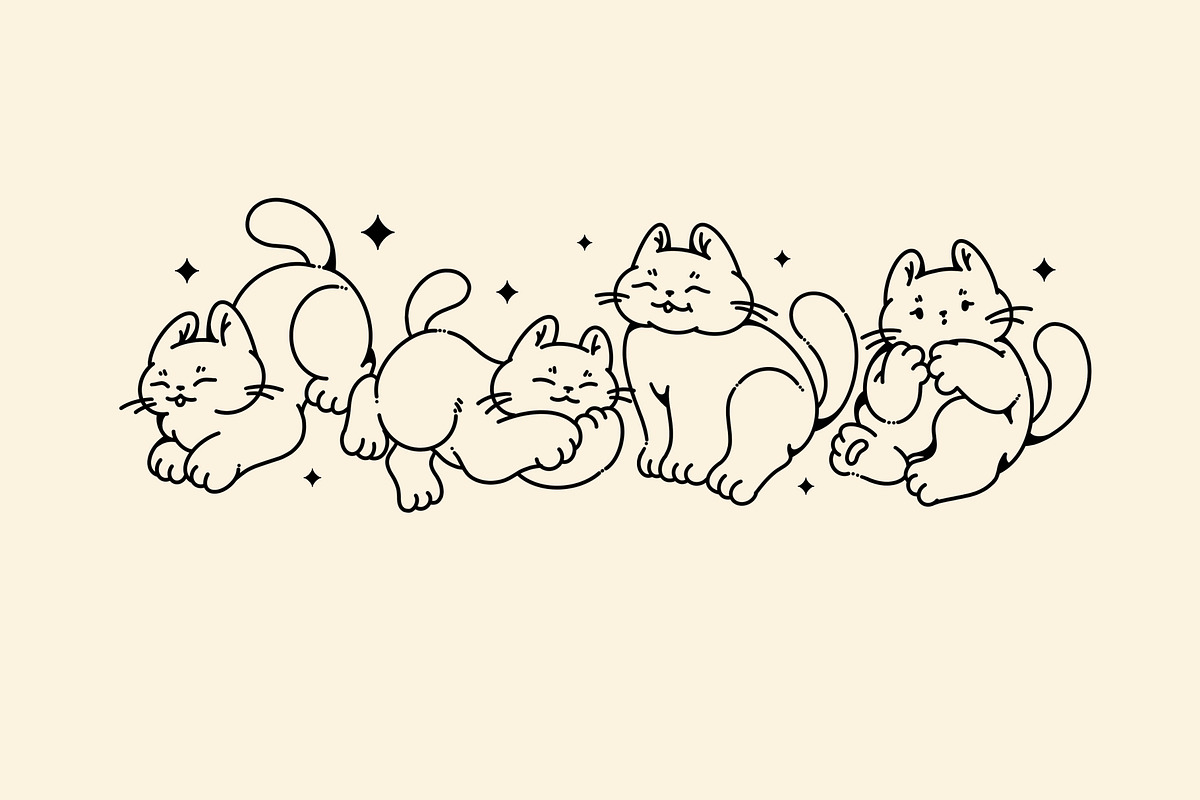 Lazy cute cats. Lineart collection, an Animal Illustration by heyXeni (Photo 7 of 11)