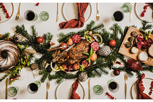 Flat-lay of Christmas table setting
