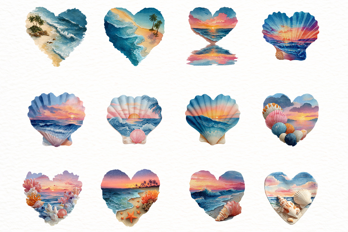 watercolor retro beach heart Clipart, an Illustration by Designworld (Photo 4 of 7)