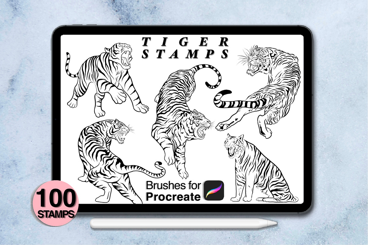 100 procreate tiger stamps, a Brush Add-On by Arts For Peace (Photo 3 of 8)