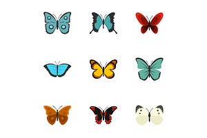 Brightly Colored Butterfly Icons Set