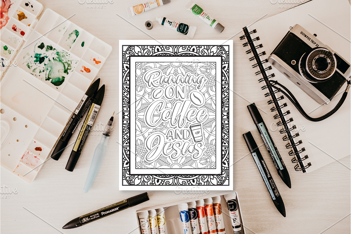 40 Coffee Quotes Coloring Pages, a Food Illustration by Blue Digital Studio (Photo 2 of 4)
