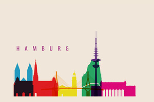 Hamburg City Landmarks Illustration
