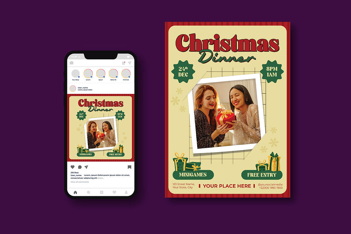 Christmas Dinner Flyer, a Flyer Template by iDoodle Studio