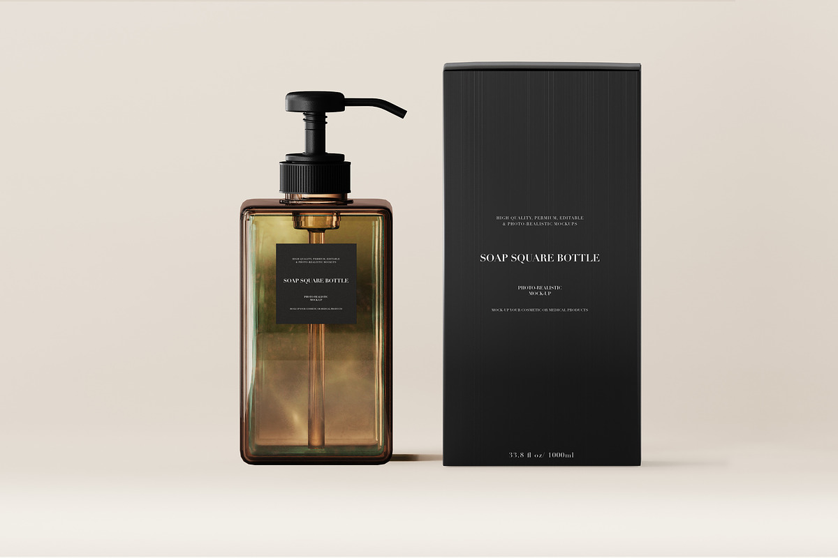 Amber  Glass Soap Pump Bottle Mockup, a Packaging Mockup by Zumrod (Photo 10 of 10)