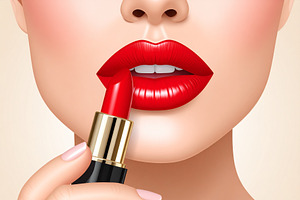 Woman applying bright red lipstick to her lips, a Healthcare Illustration by DanFLCreativo