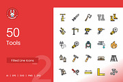 50 Tools Filled Line Icons, an Icon by IconBunny (Thumbnail 1 of 2)