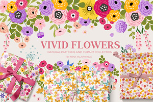 Vivid Flowers, Clipart & Patterns