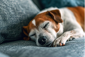 Comfortable Dog Napping on Woven, an Animal Photo by Lermont51
