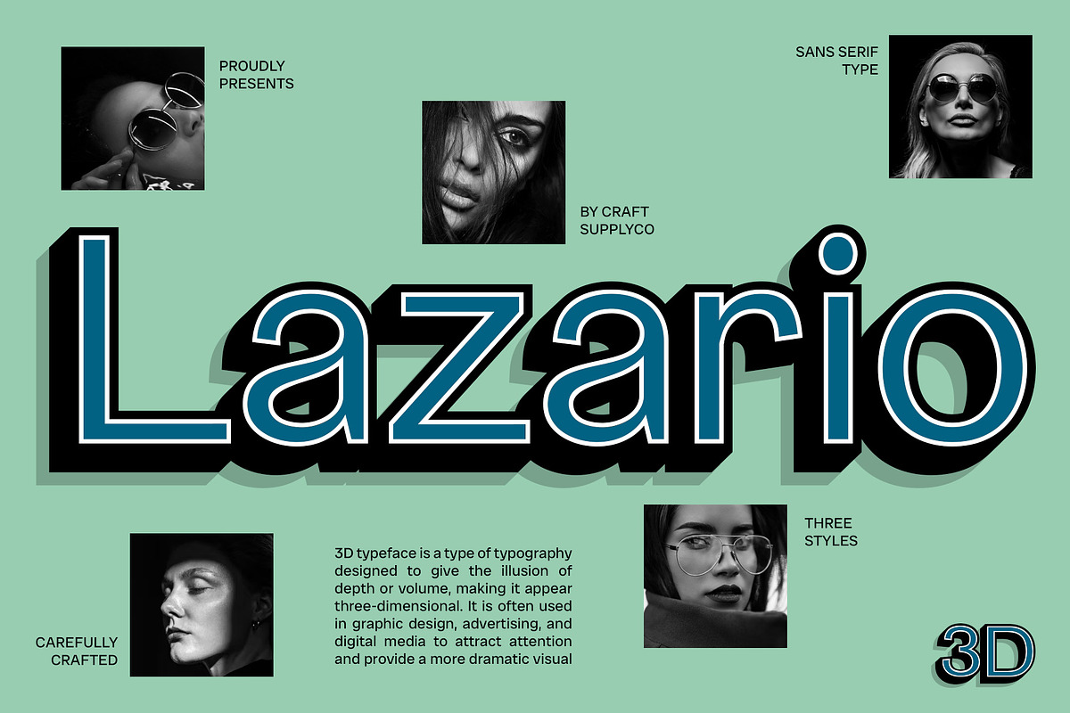 Lazario 3D, a Sans Serif Font by Craft Supply Co. (Photo 1 of 8)
