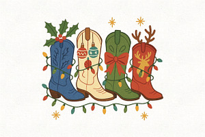 Cowboy Boot Country Christmas Xmas, an Illustration by CraftArtStudio