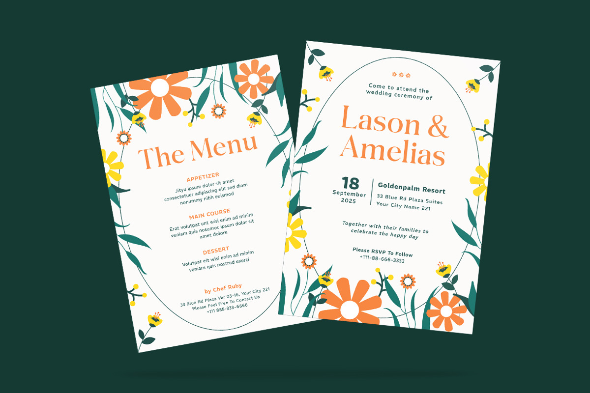 Flowerys Wedding Invitation Template, an Invitation Template by iDoodle Studio (Photo 4 of 4)