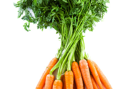 Bunch of fresh carrots with green tops. Isolated on a white., a Food & Drink Photo by FoodStock