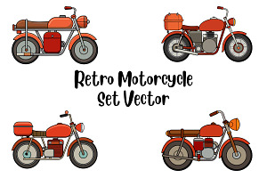 Retro Motorcycle Set Vector, a Transportation Illustration by Awieee1