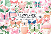 Coquette Christmas Butterfly Clipart, an Illustration by Libby Wishes (Thumbnail 1 of 7)