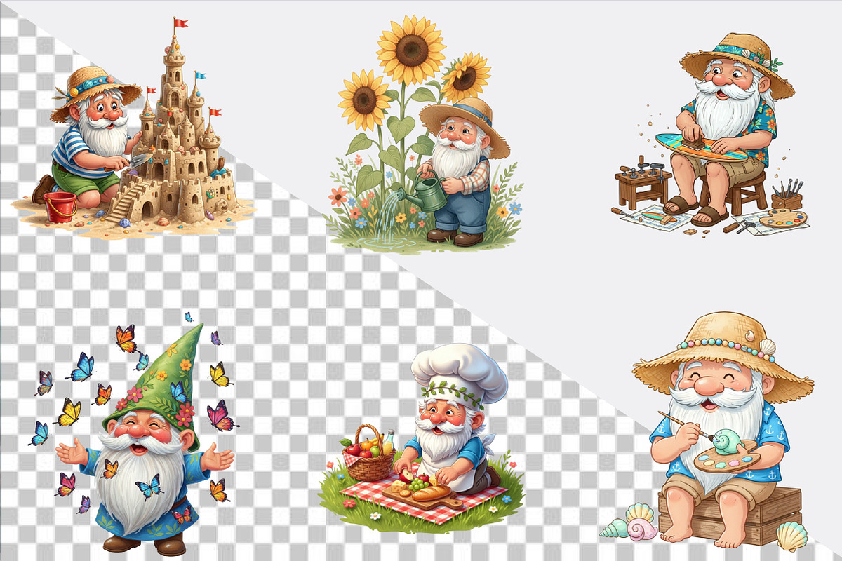 Whimsical Summer Gnome Clipart Bundl, an Illustration by SVGArt (Photo 2 of 9)