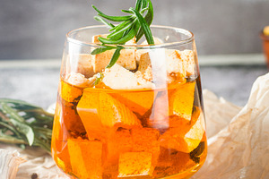 pieces of natural feta cheese covered in olive oil in a jar, tom, a Food & Drink Photo by vimart
