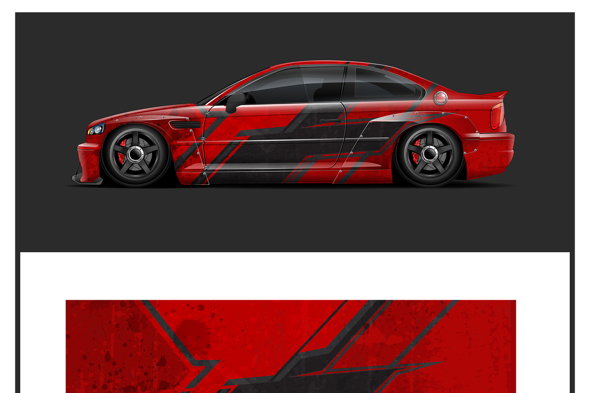 Dynamic Red Racing Car Wrap, an Object Illustration by CarWrap design (Photo 4 of 4)