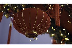 Red lanterns hanging, celebrating, a Holiday Photo by Media Whale Stock
