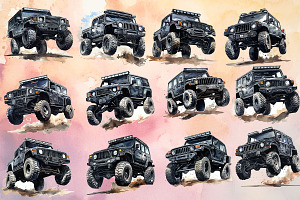 cartoon  jeep watercolor bundle