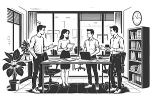 Business Team Reviewing Documents, a Person Illustration by AlexArt