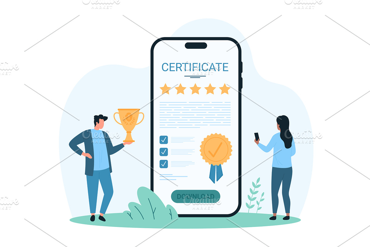 Online certificate of quality in, a Person Illustration by Flashvector