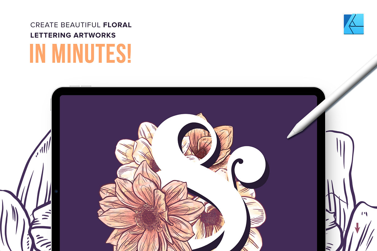 70 Flower Stamp Affinity Brushes, a Brush Add-On by Riveros Illustration (Photo 7 of 9)