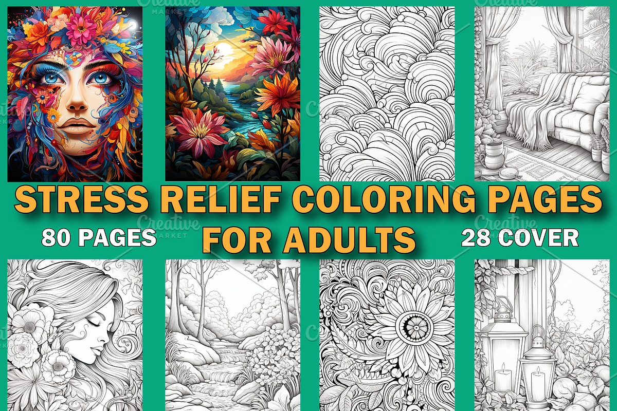 80 Stress Relief Adult Coloring Page, a Person Illustration by Design Station (Photo 1 of 4)