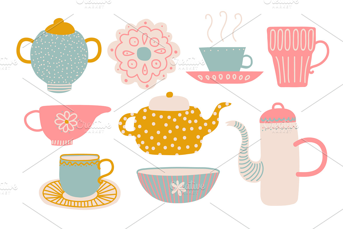 Cute Tea Set, Tea Party Elements, a Food Illustration by TopVectors