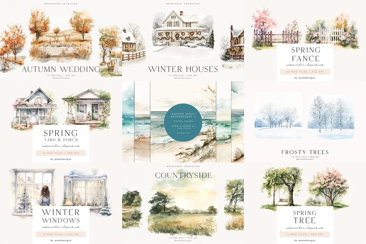 Watercolor Landscapes Bundle, a Decorative Illustration by PeDe Designs (Photo 5 of 14)