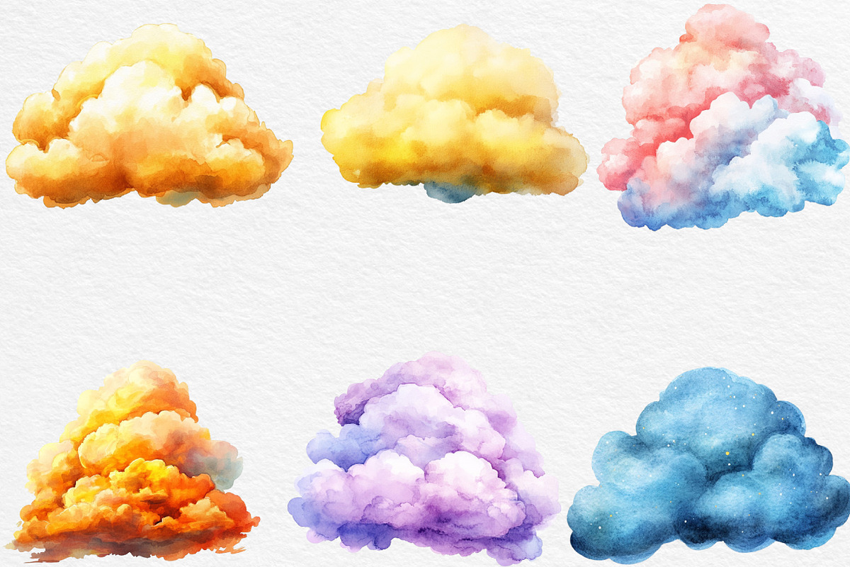 Watercolor Fluffy Clouds Clipart, an Illustration by Black Bird Studio (Photo 3 of 6)