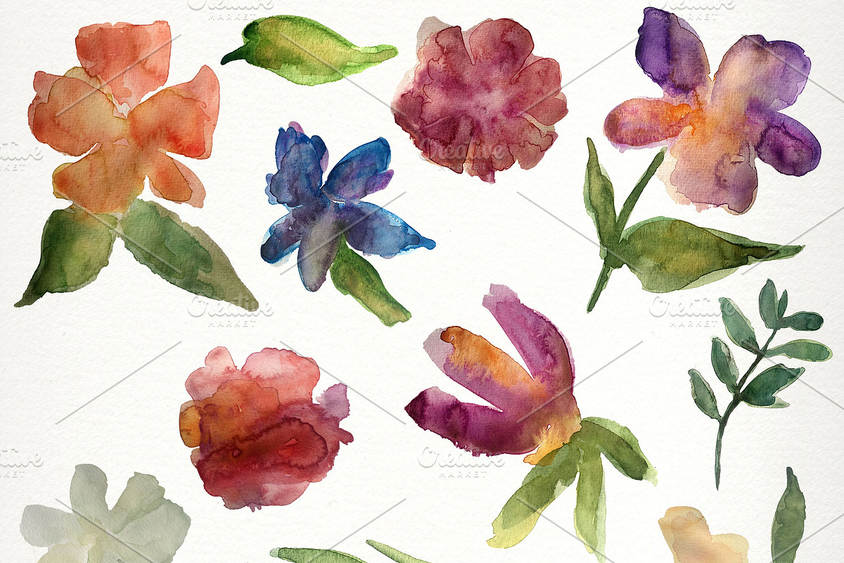 Modern Florals Watercolor clipart, an Illustration by SandraGraphicDesign (Photo 2 of 4)