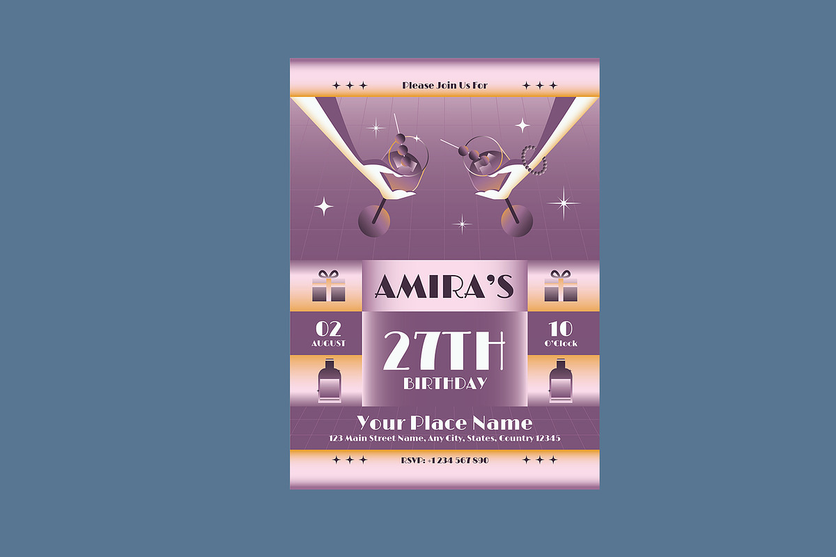 Art Deco Birthday Invitation, a Card Template by Neermana (Photo 2 of 4)