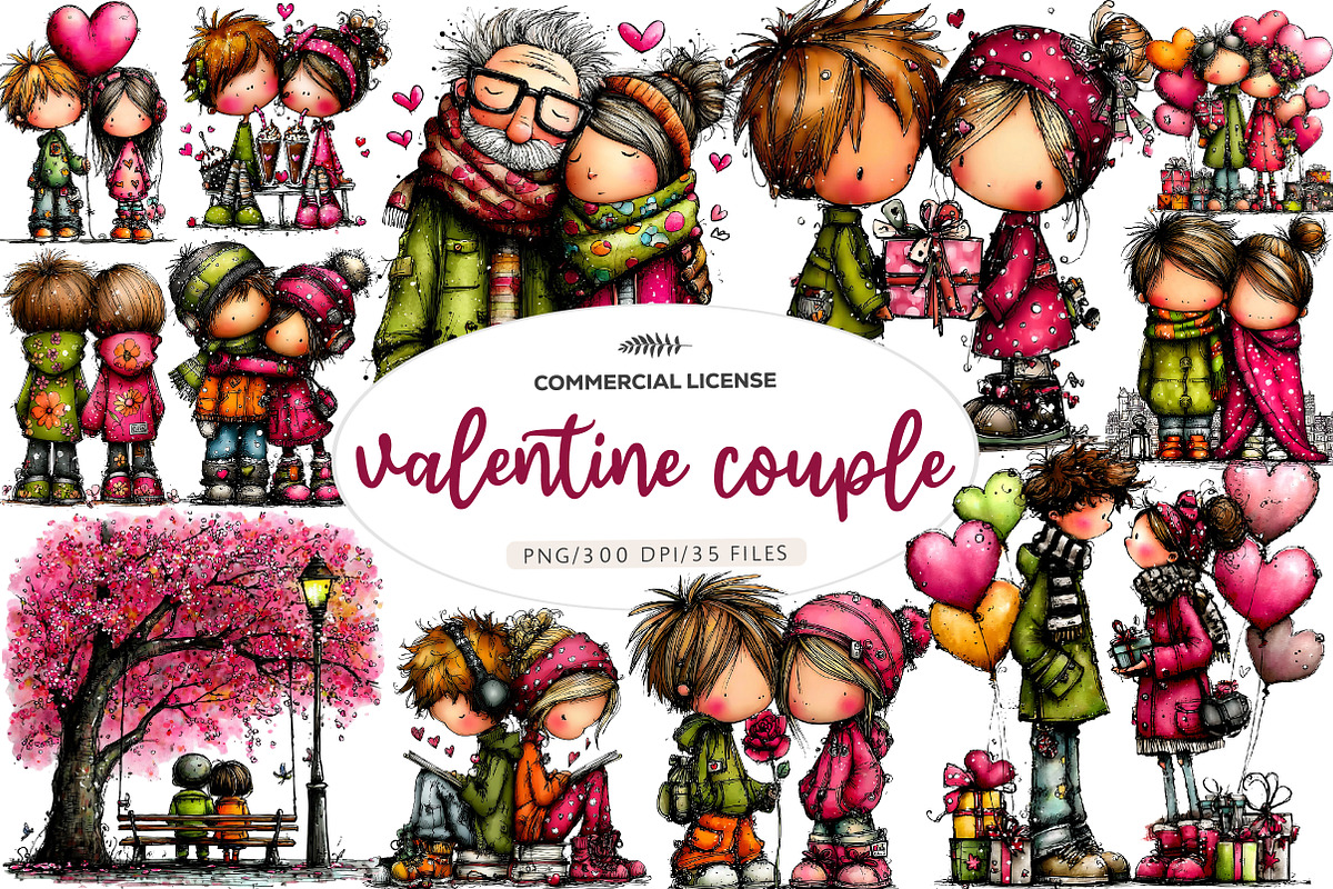 watercolor-valentine couple clipart, an Illustration by CreationArt (Photo 1 of 5)