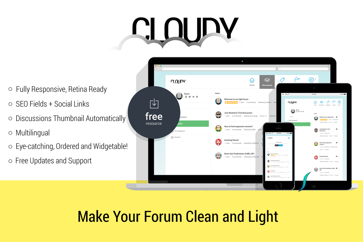 Cloudy  Responsive Vanilla Forums by Luminous ThirtyThree Inc  Creative Market